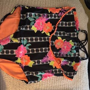 Floral Striped Swimsuit with Orange Accents